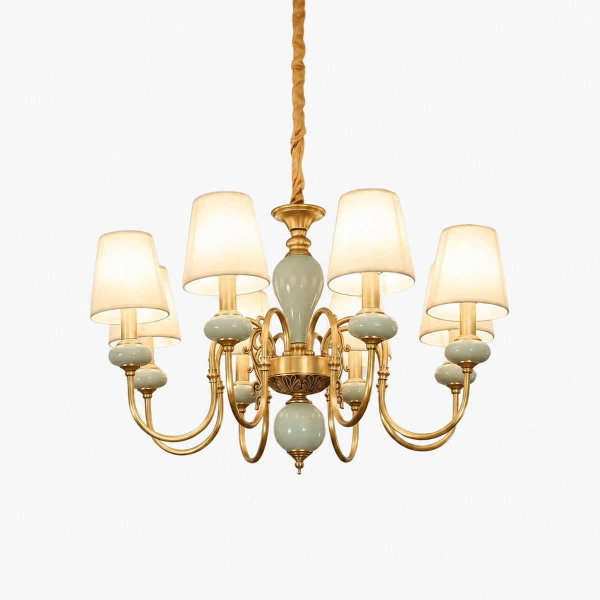 Altoris Series Branch Chandelier with Fabric Shades – Brass Ceramic Chandelier for Living Room