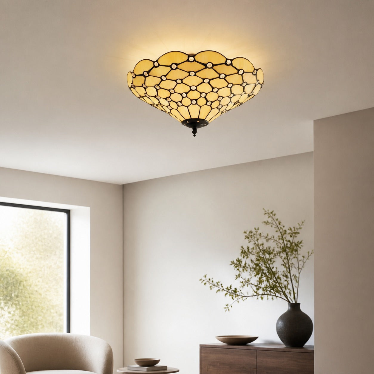 TF Pearl Handgefertigte Tiffany-Deckenleuchte – Art-Deco-Buntglasleuchte für Flur oder Wohnzimmer