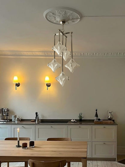 Art Deco Astris Star Chandelier – Frosted Glass Deco Fixture for Dining Room