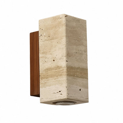 Slivara Natural Stone Backplate with Warm Amber Shade - Vintage Modern Slivara Wall Sconce for Living Room