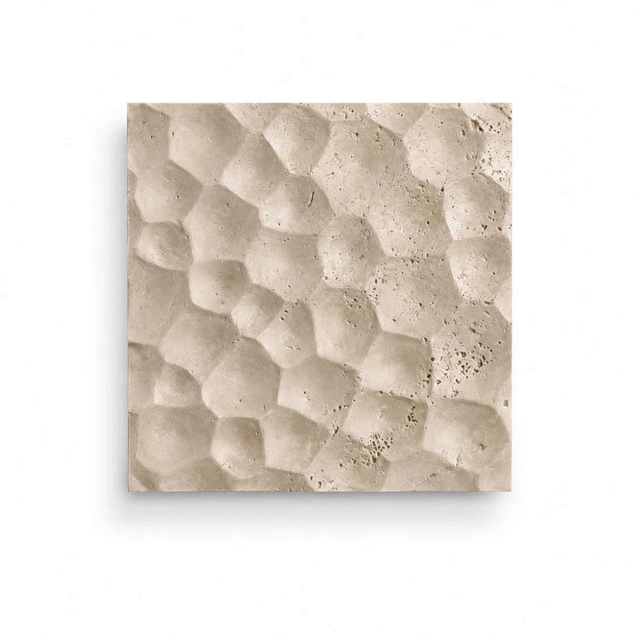 Ivory travertine carved square wall sconce with warm LED backlight