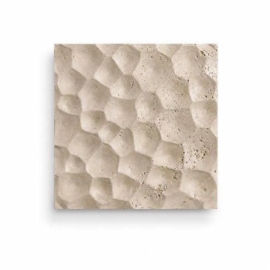 Ivory travertine carved square wall sconce with warm LED backlight