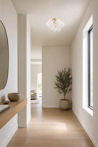 Bravira Flush Mount Ceiling Light - Ribbed & Bubbled Glass Metal Light