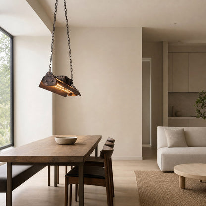 Industrax Steampunk  Linear Chandelier - Vintage Metal Frame Lighting for Dining or Living Room