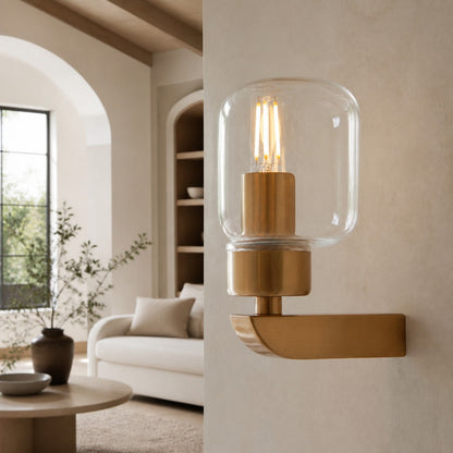 Korlisse Modern Marble Wall Light - Vintage Brass & Clear Glass Accent for Living Room and Hallway