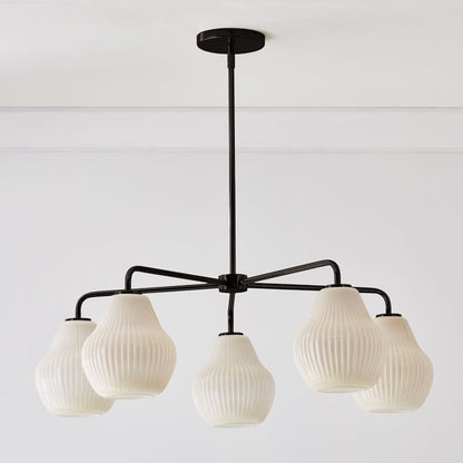 Rivrona 5-Light Chandelier for Entryway - Ribbed Glass Modern Lighting