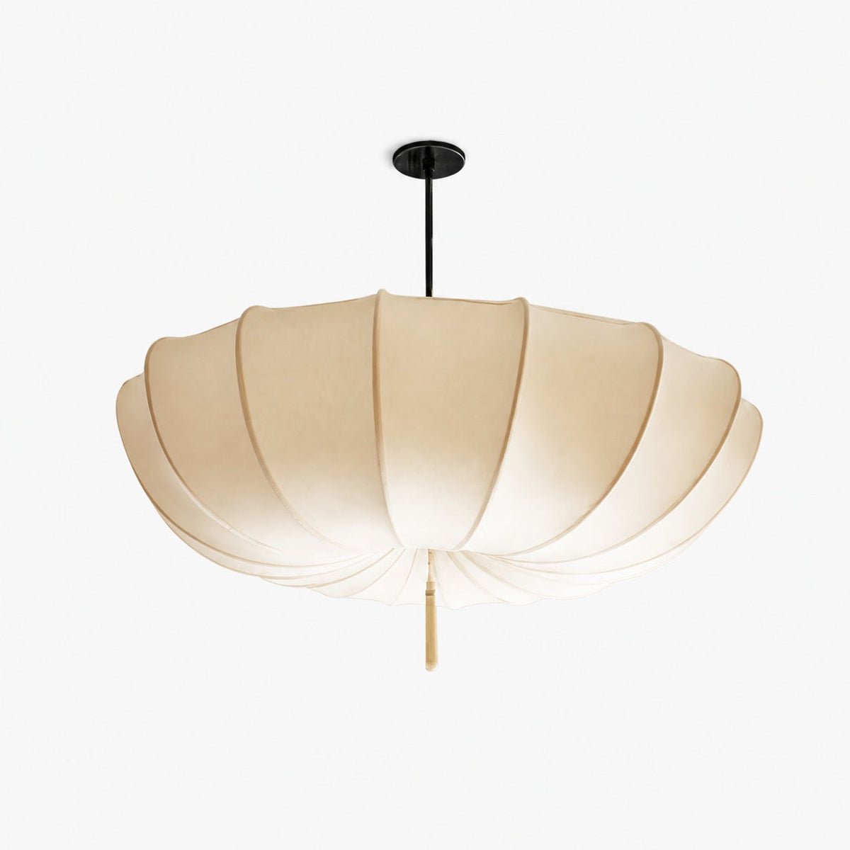 Traditional Japanese Round Iron Frame Fabric Shade 3/5 Light Chandelier For Living Room
