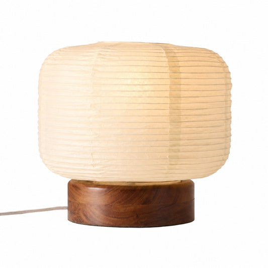 Tivo Japanese Ribbed Lampshade Compact Table Lamp - A Minimalist Paper Lantern Design with Wood Base