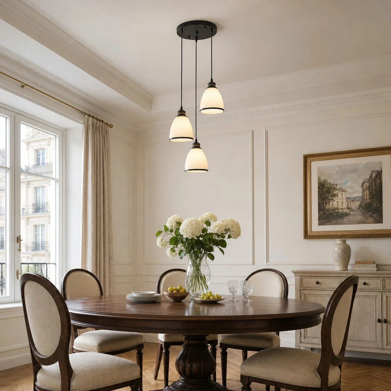 Round canopy pendant room-scale installation scene