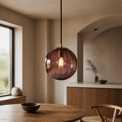 Lunorie Iron Metal Glass Globe Pendant Light – Sculpted Adjustable Pendant for Dining Spaces