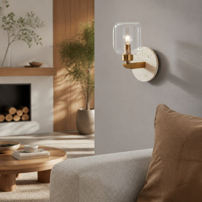 Korlisse Modern Marble Wall Light - Vintage Brass & Clear Glass Accent for Living Room and Hallway