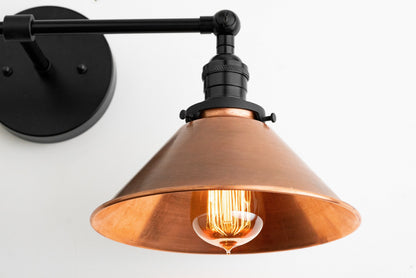 Conique Metal Industrial Wall Sconce with Dual Cone Shades - Vintage Metal Finish