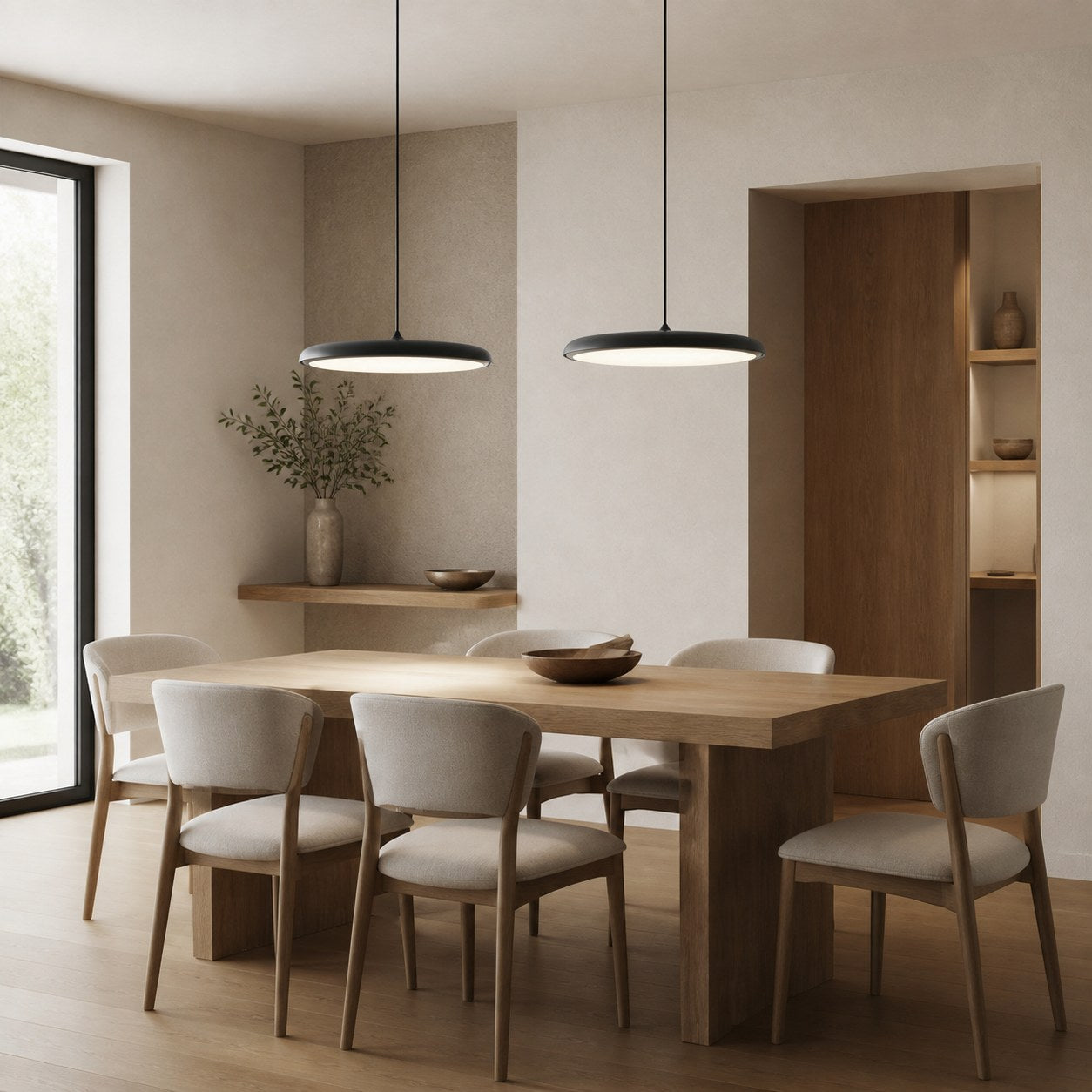 Astris Modern Disc Pendant Lighting – Soft Glow LED Hanging Light for Dining Room and Living Space