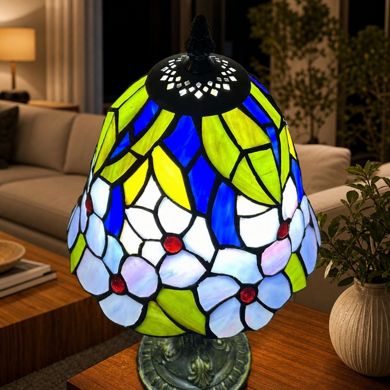 Virelle Traditional Tiffany Table Lamp – Colorful Stained Glass Dome Desk Light for Bedroom