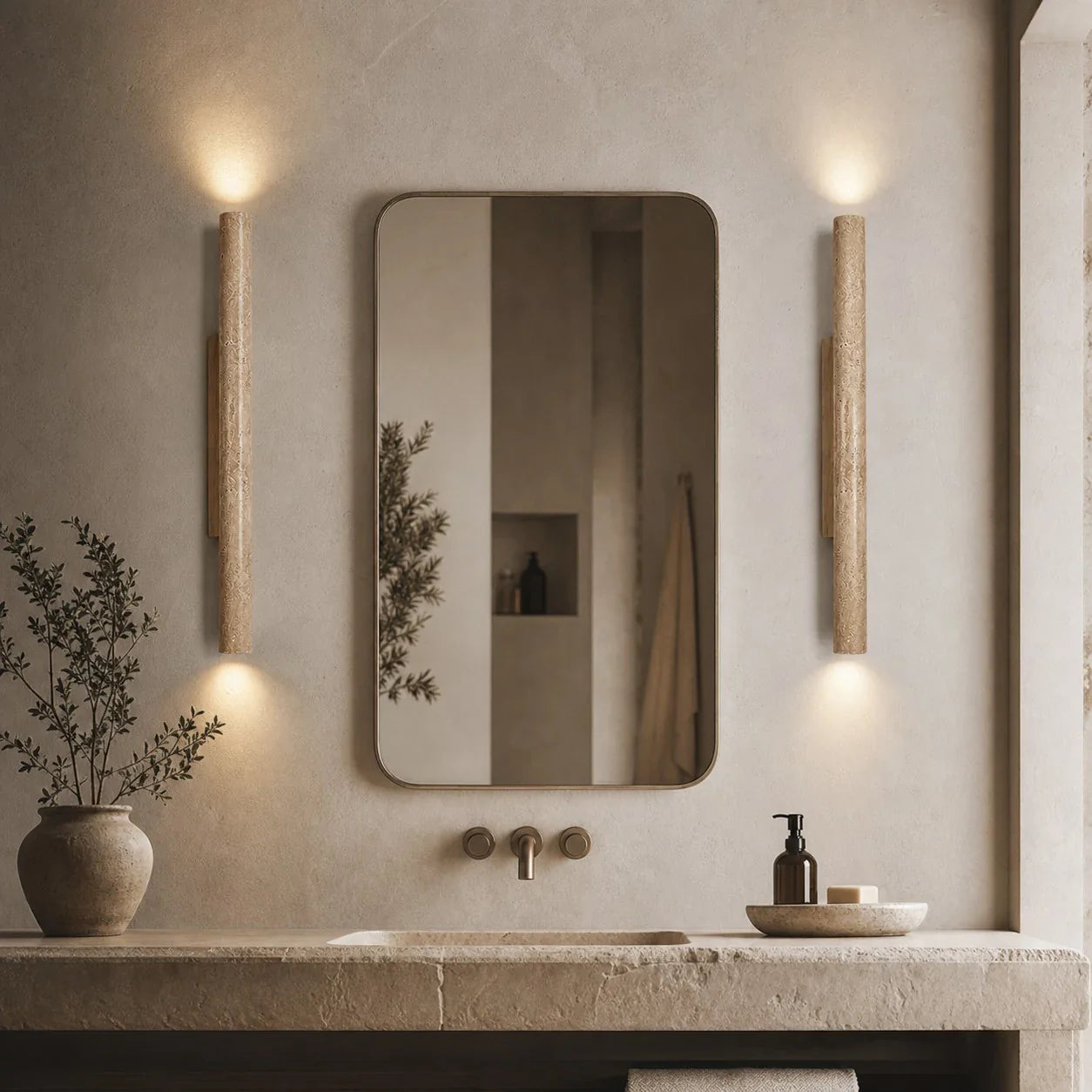 stone linear wall sconce scene