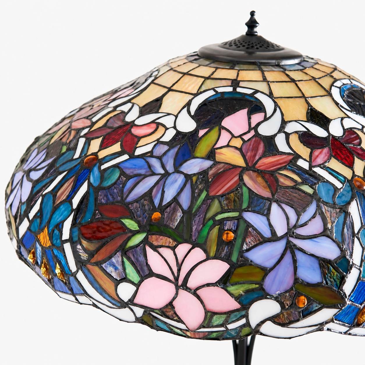 TF Sullivan Tiffany Stehlampe - Florales Buntglasdesign für Arbeits- oder Wohnzimmer