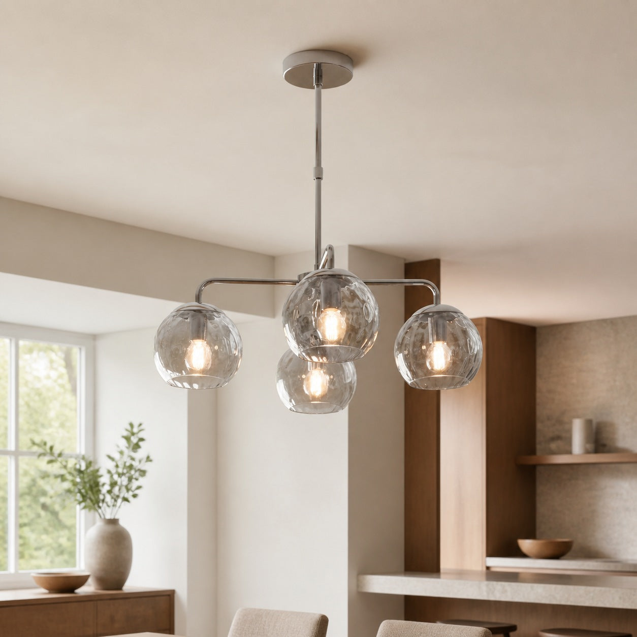 Tracian Glass Mid-Century Modern Globe Pendant Light for Dining Room