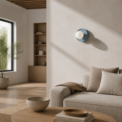 Solna Round Glass Wall Sconce with Ceramic Base—Minimalist Lighting for Bedroom or Hallway