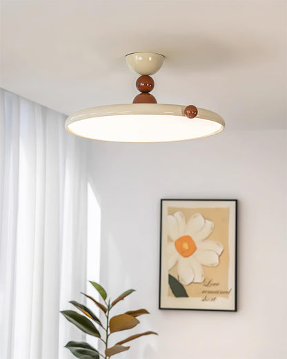 Beige Round Retro Flush Mount Ceiling Light