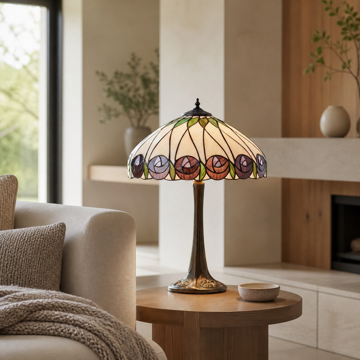 TF Hutchinson Art-Glass Tiffany Style Table Lamp – Handcrafted Design for Home and Office