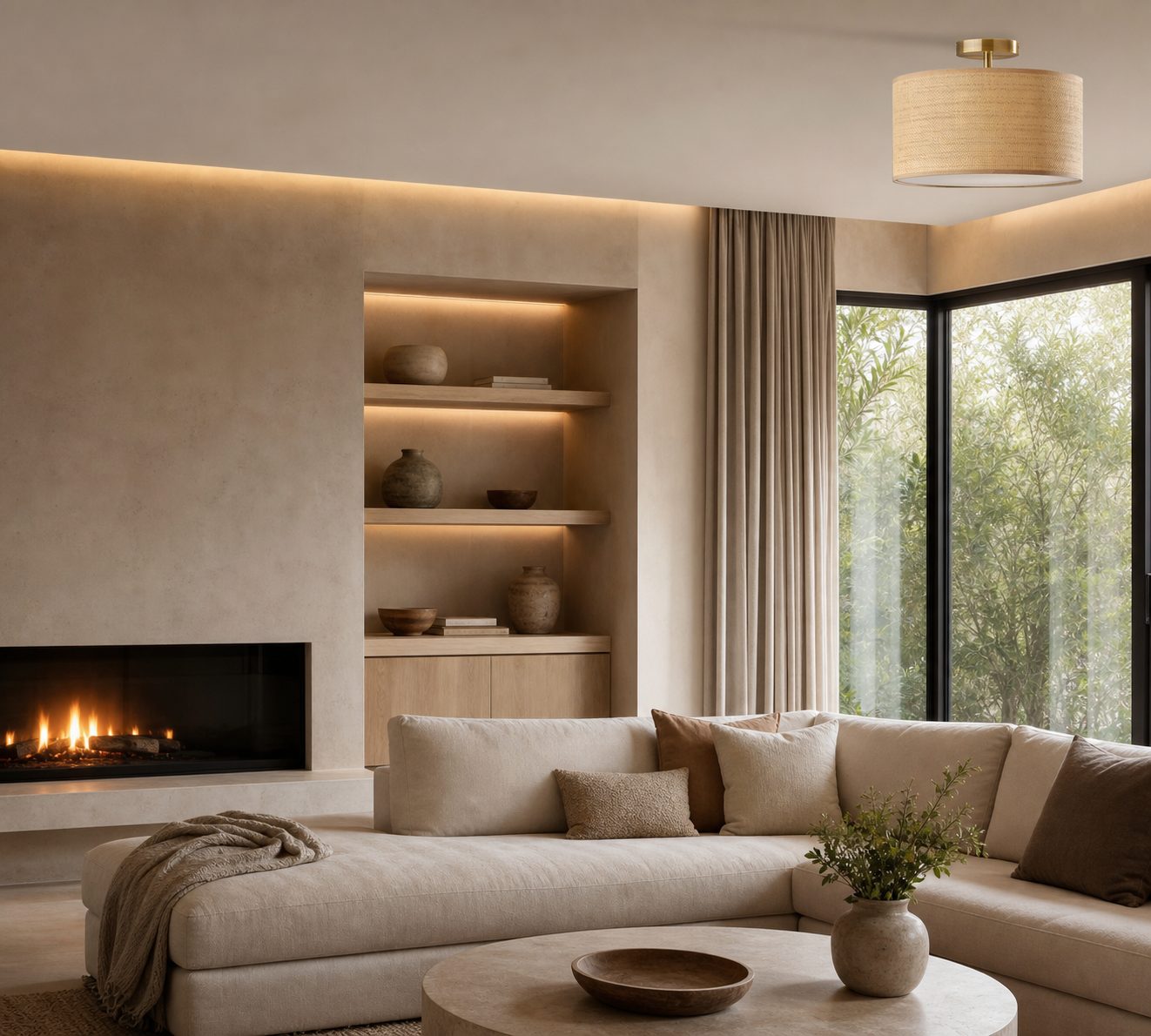 Dumora Drum Shade Ceiling Light - Natural Woven Paper Flush Mount