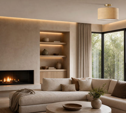 Dumora Drum Shade Ceiling Light - Natural Woven Paper Flush Mount