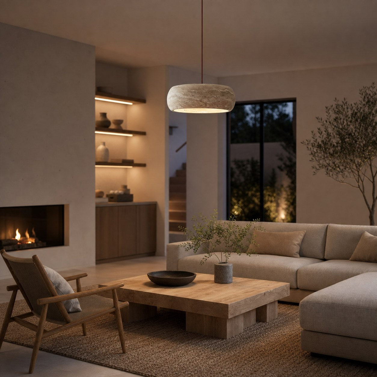 Kairis Travertine Natural Stone Pendant Light - Vintage Style Lighting for Dining and Living Spaces