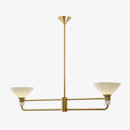 Calvor Linear Kronleuchter mit 2 Lichtern, Porzellanschirme und Bronze-Finish