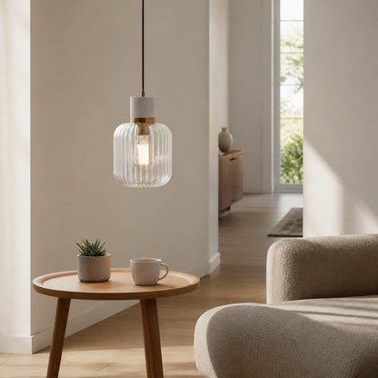 Korlisse Pendelleuchte aus Naturstein und Glas – Stilvolle Lampe für Wohnzimmer oder Lounge