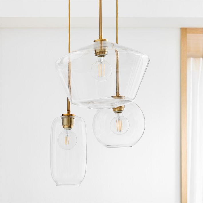 Merin Mixed Sculpture Glass and Metal Triple Chandelier