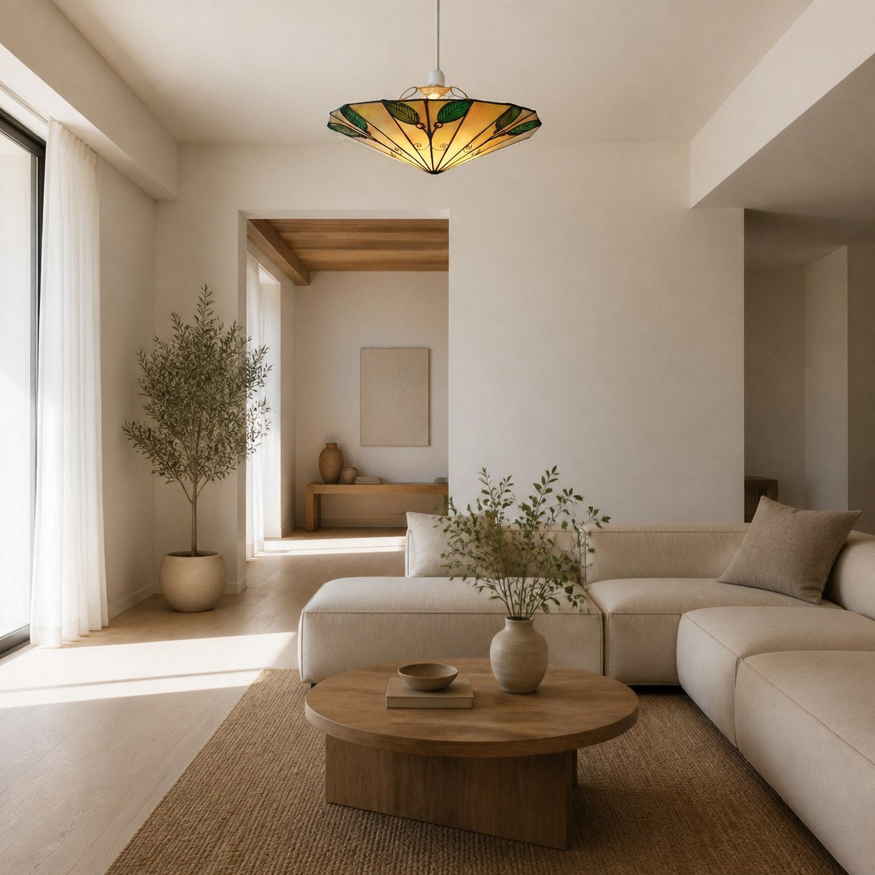 TF Harken Tiffany Style Leaf Pendant Shade Stained Glass Lamp Shade for Living Room and Bedroom