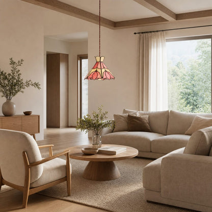 Sevra Floral Stained Glass Pendant Light Tiffany Inspired Hanging Ceiling Lamp for Living Room