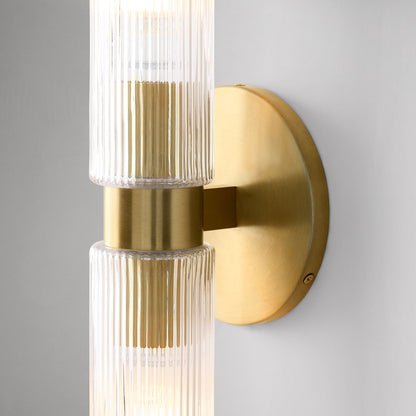 Rivora Fluted Glass Double Short Sconce - Indoor Outdoor Wall Light Elegance