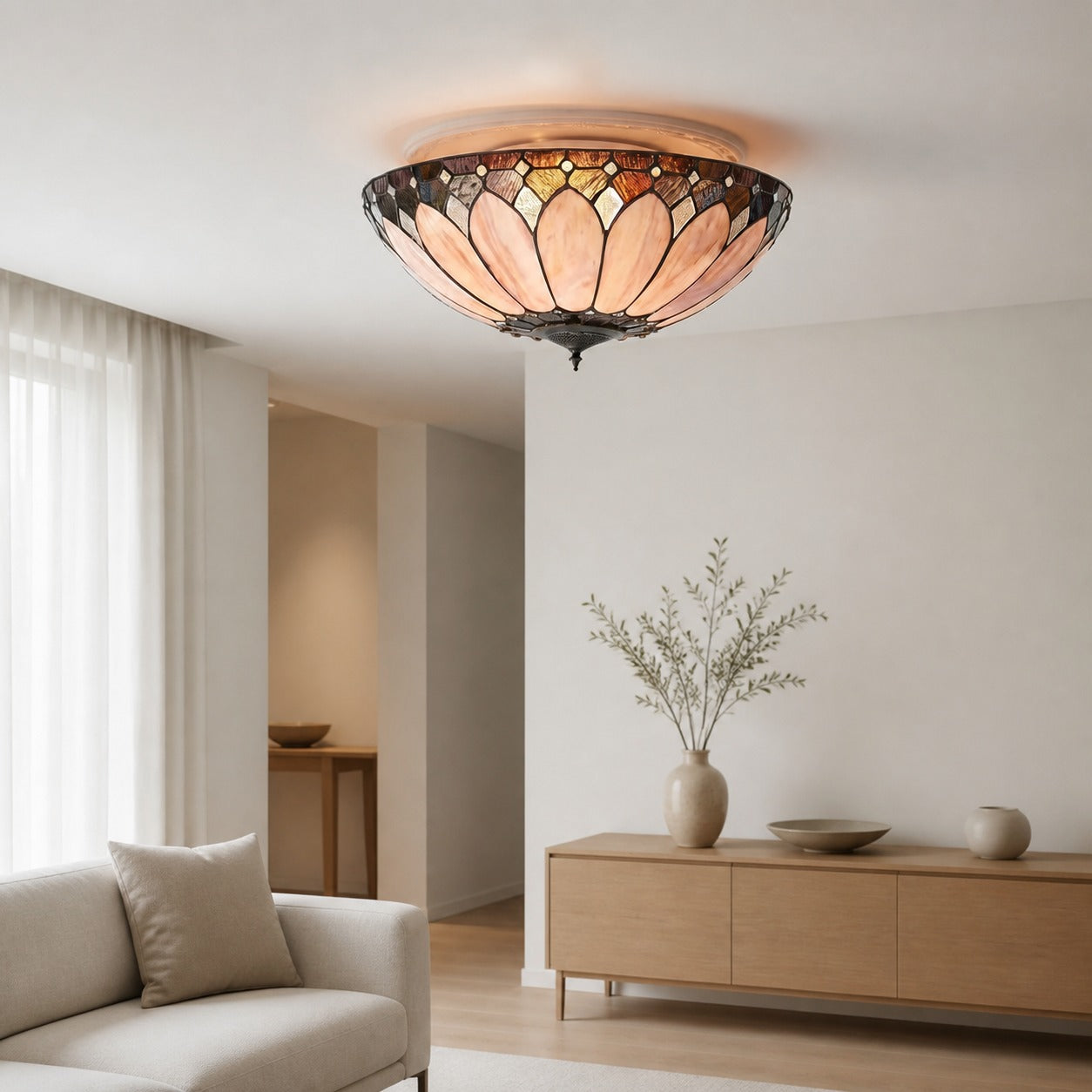 TF Brooklyn Tiffany Glas-Deckenleuchte – Art-Deco-Design für Flur oder Wohnzimmer