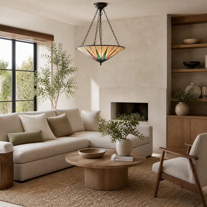 TF Dark Star Tiffany Ceiling Lamp – Stained Glass Star Design for Dining or Hall