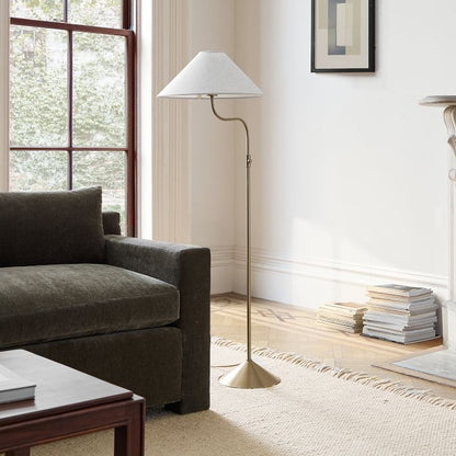 Fibura Modern Linen-Shade Adjustable Floor Lamp with Sleek Metal Arc for Living Rooms and Bedrooms