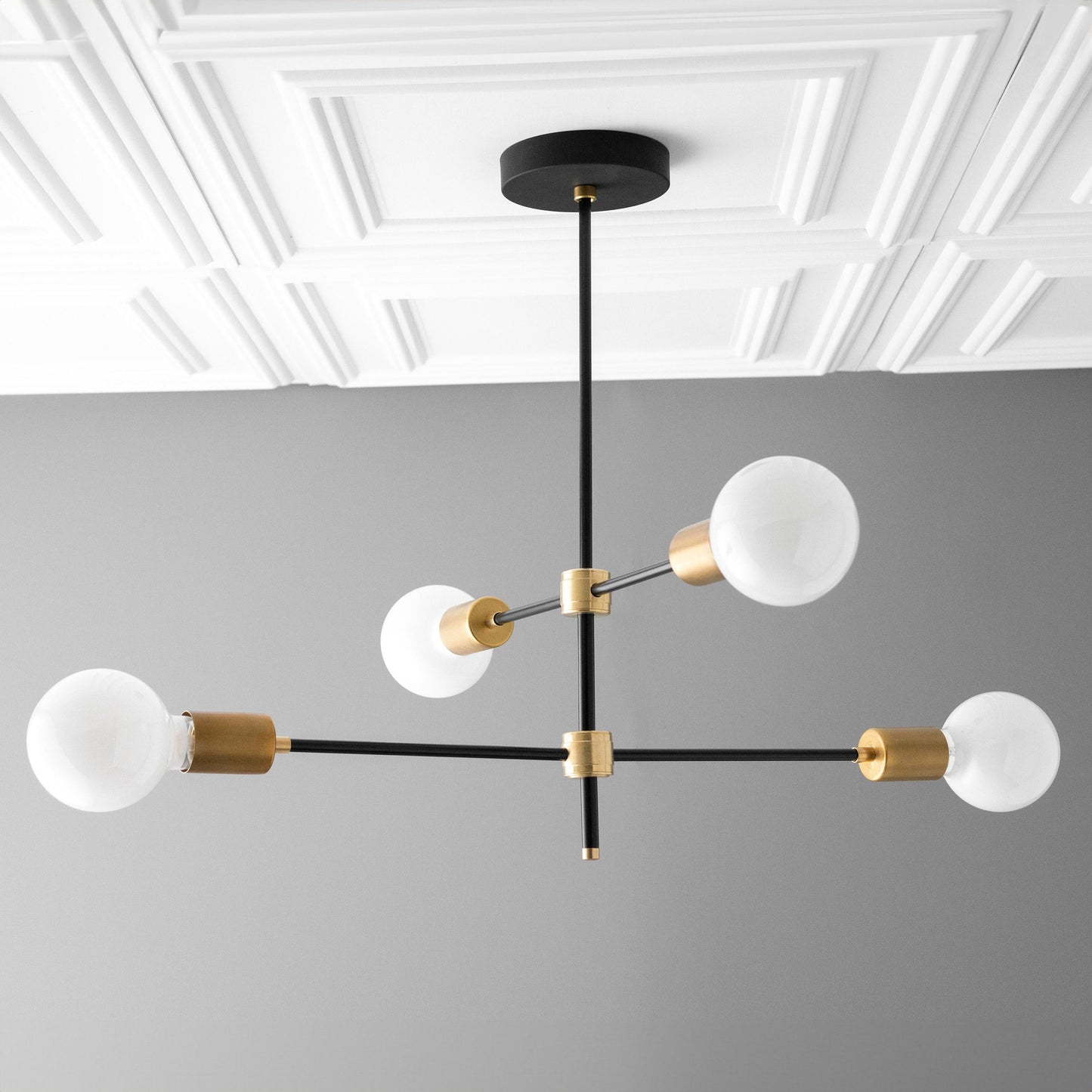 Mobilux Line Black and Brass Chandelier - Contemporary Globe Ceiling Hanging Light