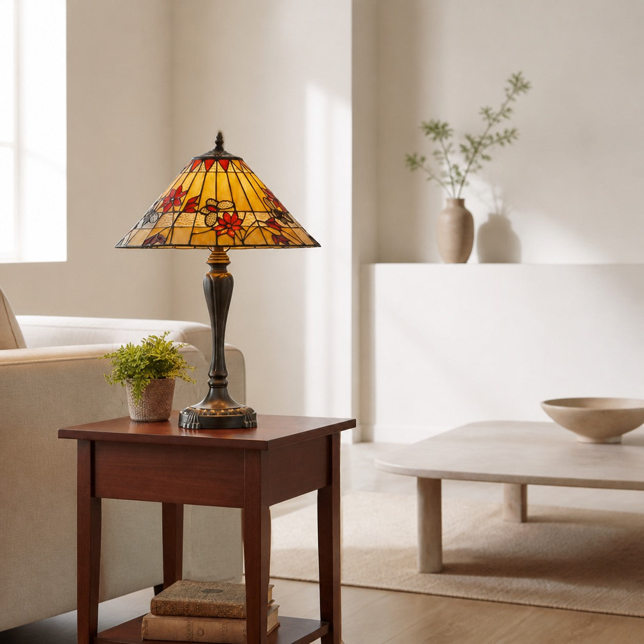 TF Butterfly Table Lamp – Hand-Cut Stained Glass Shade Table Light for Living Room and Bedroom