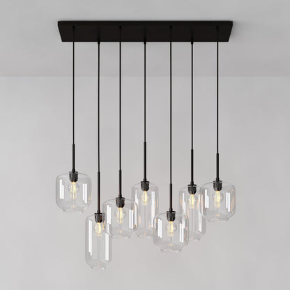 Lumivelle Sculptural 7-Light Chandelier – Adjustable Height Modern Glass Pendant