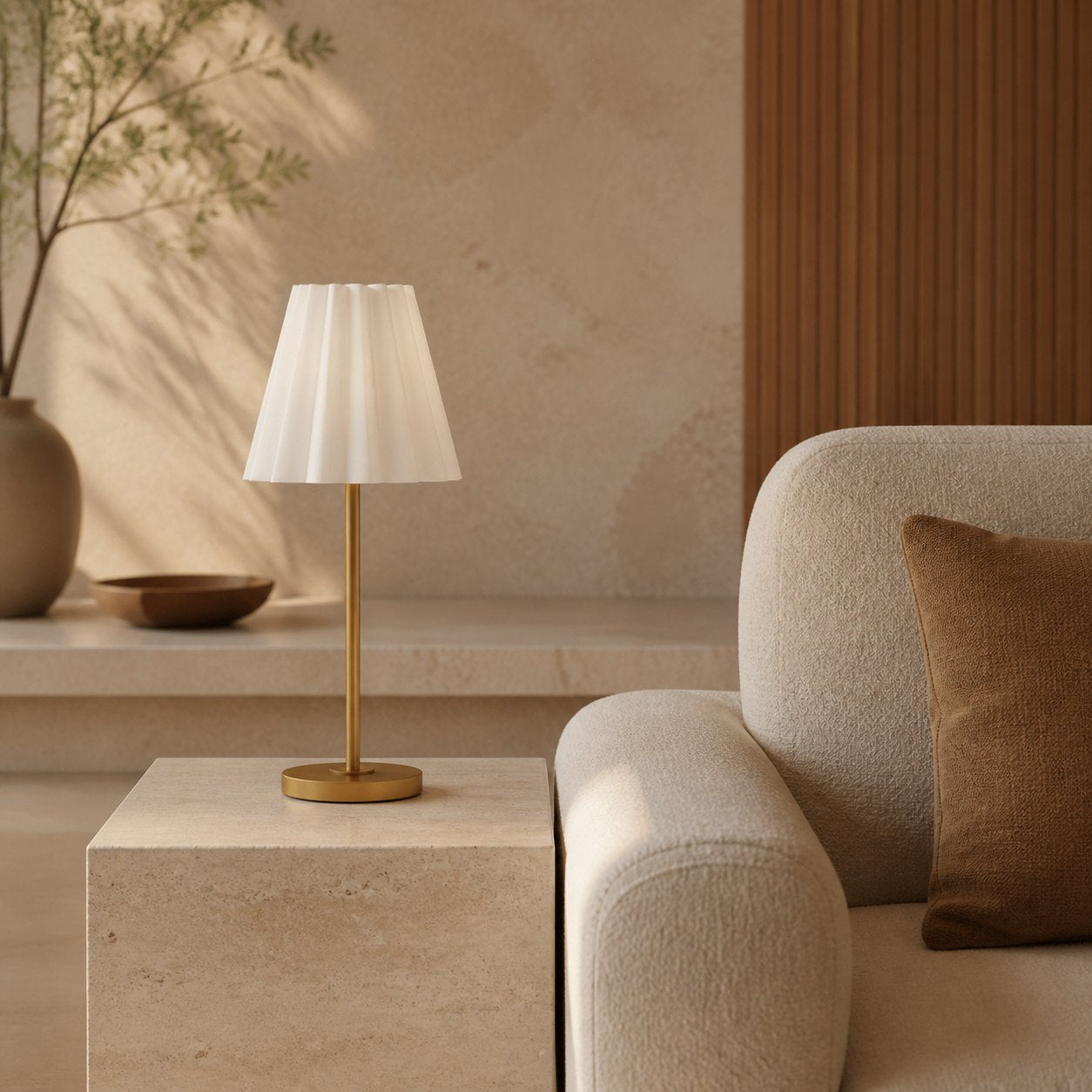 Ruffmeto Transitional Slim Table Lamp – Sculptural Shade Lighting for Living Room or Bedroom
