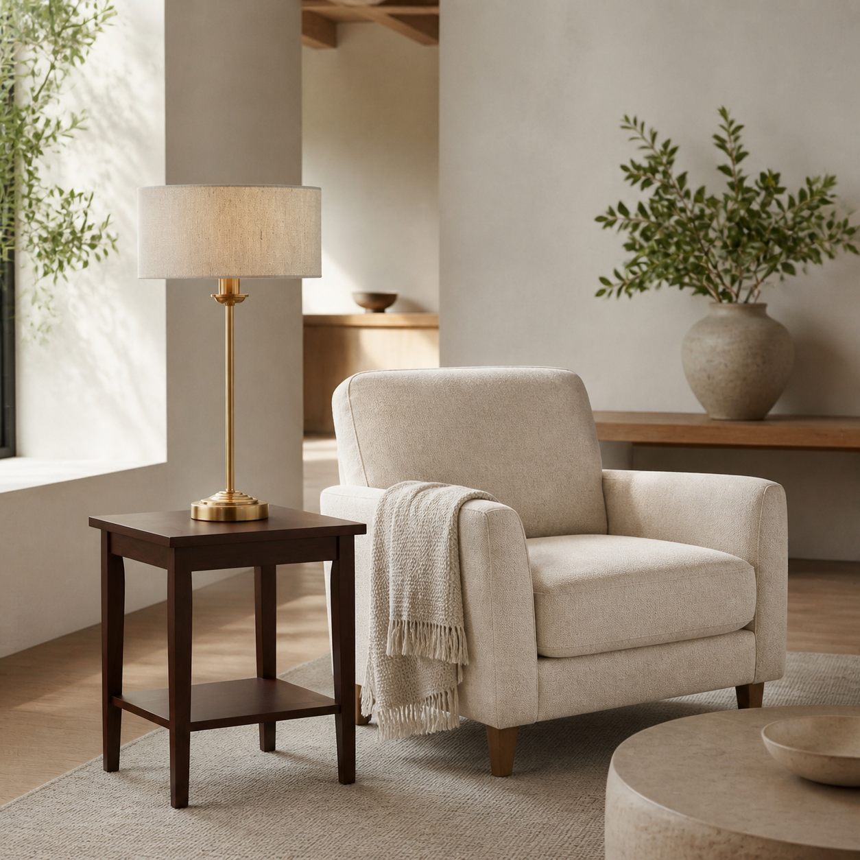 Tela Tischleuchte mit 1 oder 3 Leuchten – Modernes Leinen- und Metalldesign für Nachttisch oder Wohnzimmer