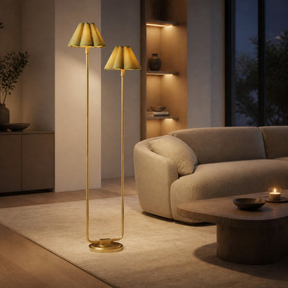 Duova Minimalist 2‑Light Floor Lamp - Modern Pleated Fabric Metal Light for Bedroom or Living Room