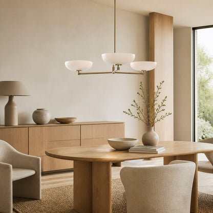 Vega Glas-Kronleuchter im Mid-Century-Modern-Stil mit Glasschirmen für Esszimmer und Kücheninsel