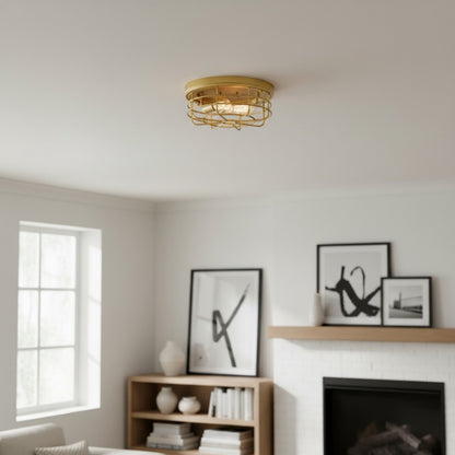 Gridray Round Metal Cage Ceiling Lamp Industrial Style – Indoor Lighting for Kitchen Entryway