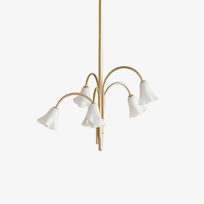 Bellina Sculptural Glass Lily Chandelier – Modern Romantic Pendant Light for High Ceilings