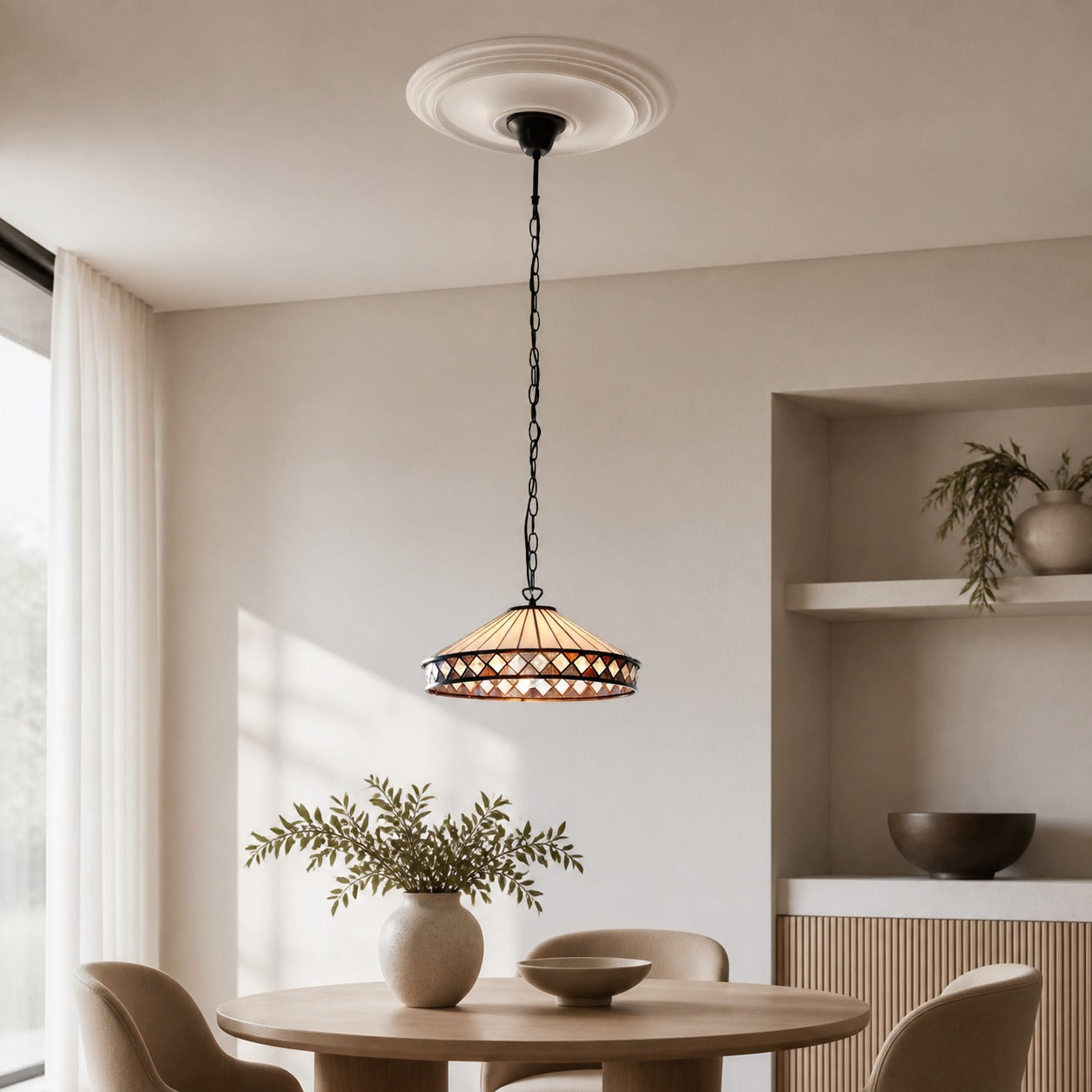 TF Fargo Pendant Light - Tiffany Style Lighting with an Art Deco Shade and Adjustable Chain