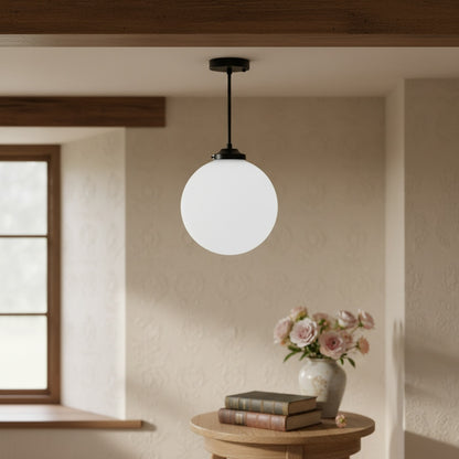 Glorica Glass 12 Inch Globe Ceiling Light - Frosted Glass Art Deco Pendant And Flush Mount