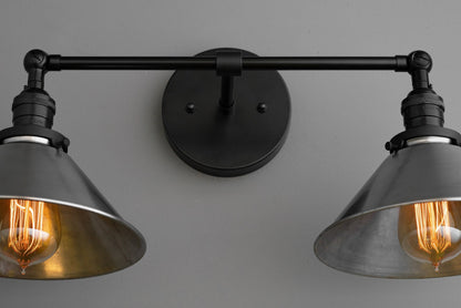 Conique Metal Industrial Wall Sconce with Dual Cone Shades - Vintage Metal Finish