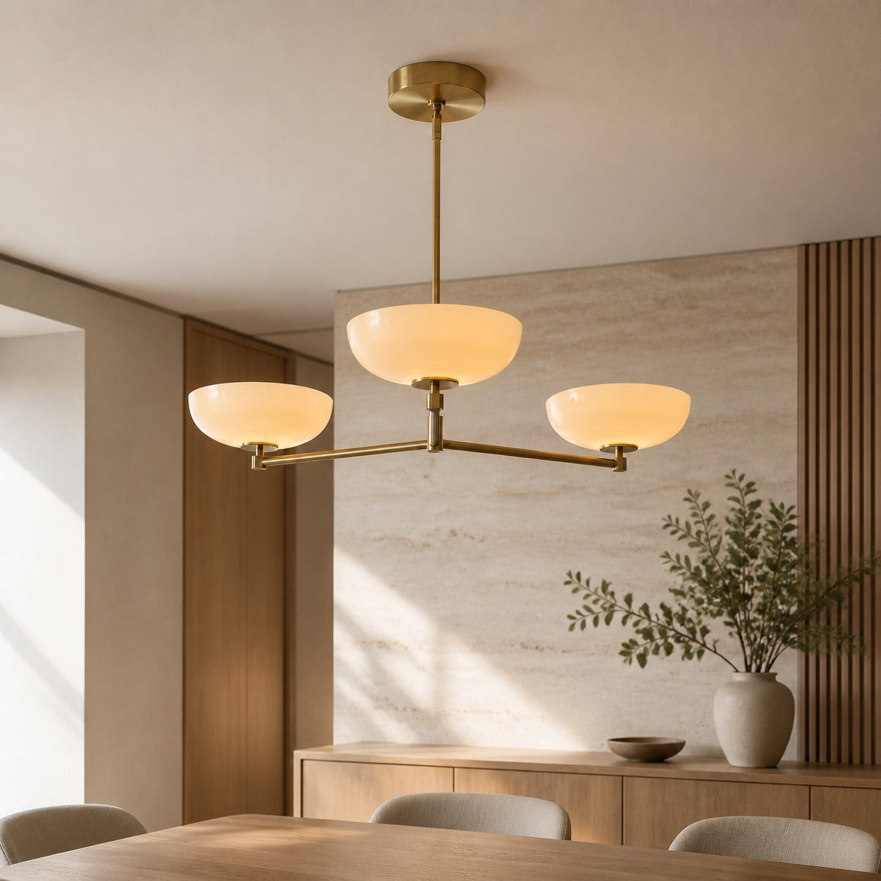 Vega Glas-Kronleuchter im Mid-Century-Modern-Stil mit Glasschirmen für Esszimmer und Kücheninsel