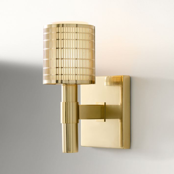 Galvia Modern Perforated Metal Sconce – Sleek Champagne Bronze Wall Light for Hallways